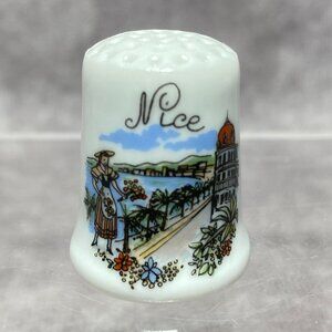 Porcelain Thimble Featuring Scenic "Nice" Design With Coastal Imagery France